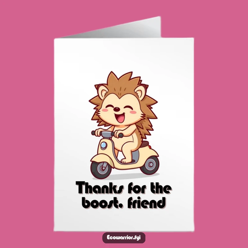 Free Printable Hedgehog Thank You Card: Joyful Rider Expressing Gratitude
