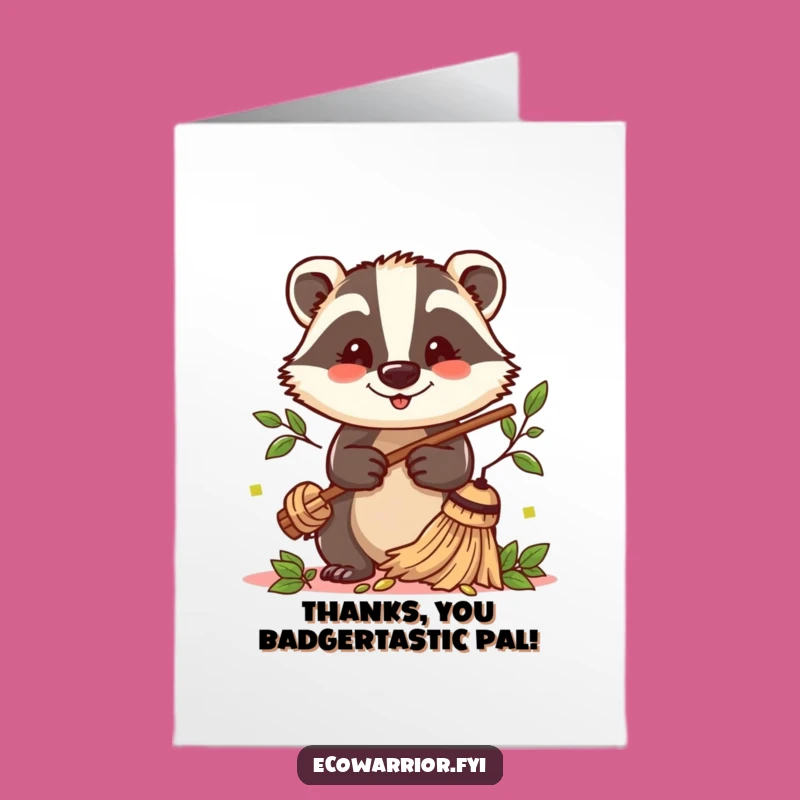 Free Printable Thank You Card: Badger Sweeping Leaves Funny Downloadable Gift