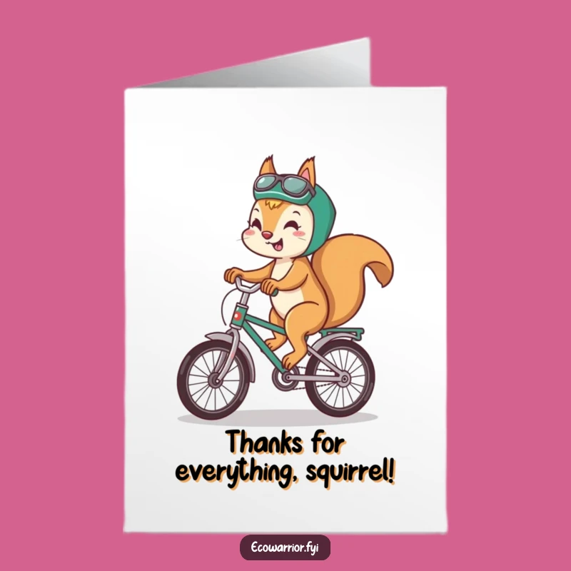Free Printable Thank You Card: Squirrel Recycles Bike, Eco-Friendly Downloadable Gift of Thanks