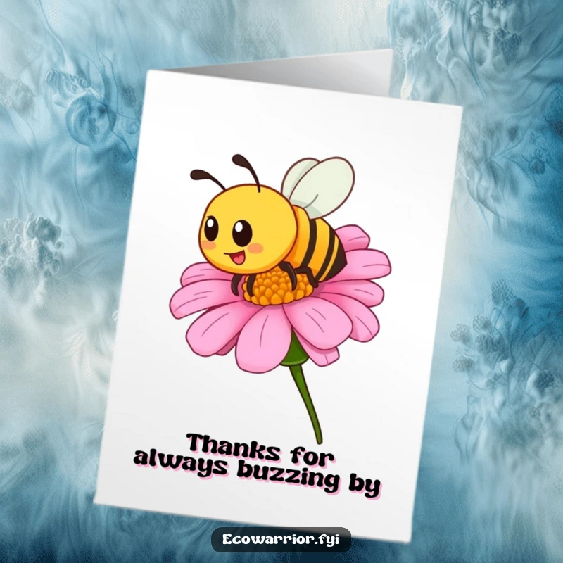 Funny Free Printable Bee Thank You Card: A proud bee buzzes around a wildflower, expressing sweet and earnest thanks.
