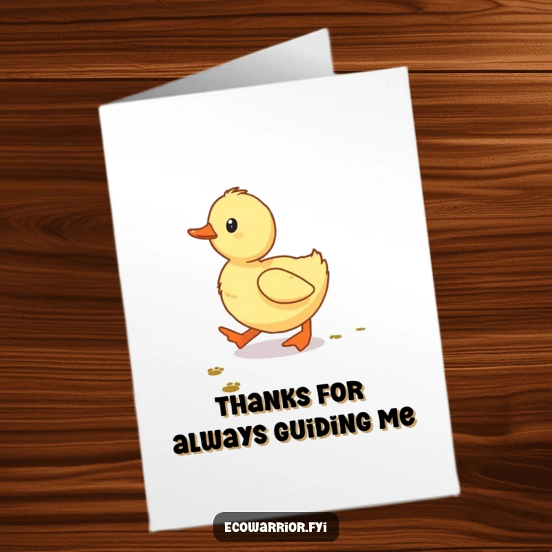 Funny Free Printable Thank You Card: A cute duckling leaves a path of tiny footprints, showing appreciation with a smile.