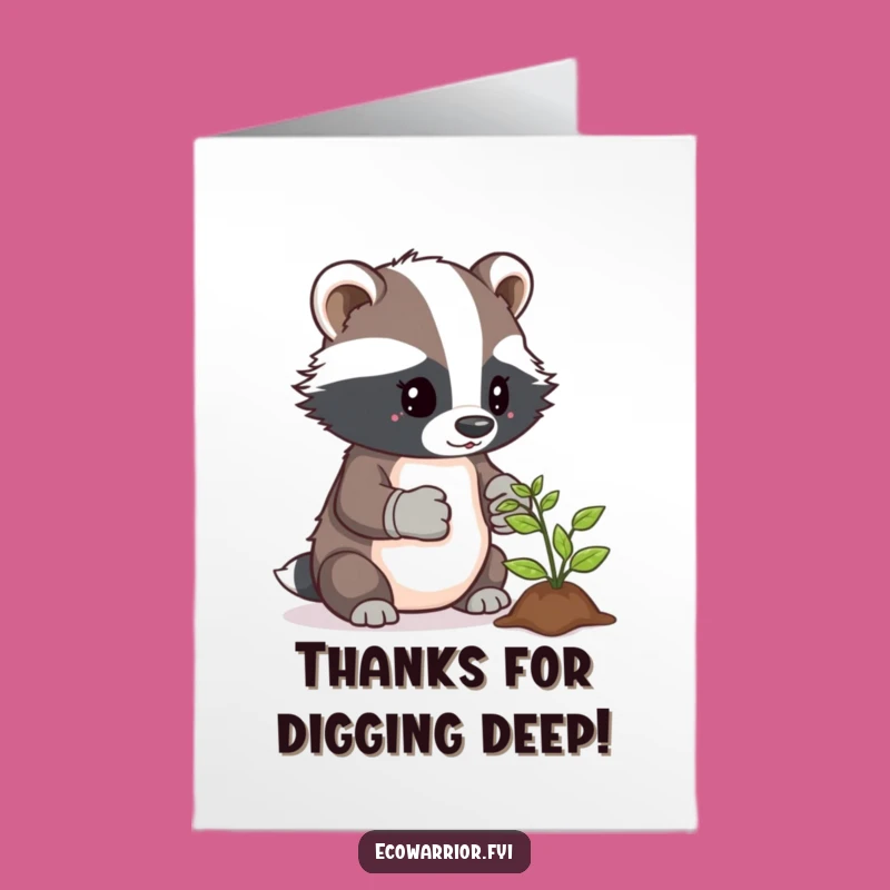 Free Printable Thank You Card: Grateful Badger Gardener, Downloadable Appreciation Gift