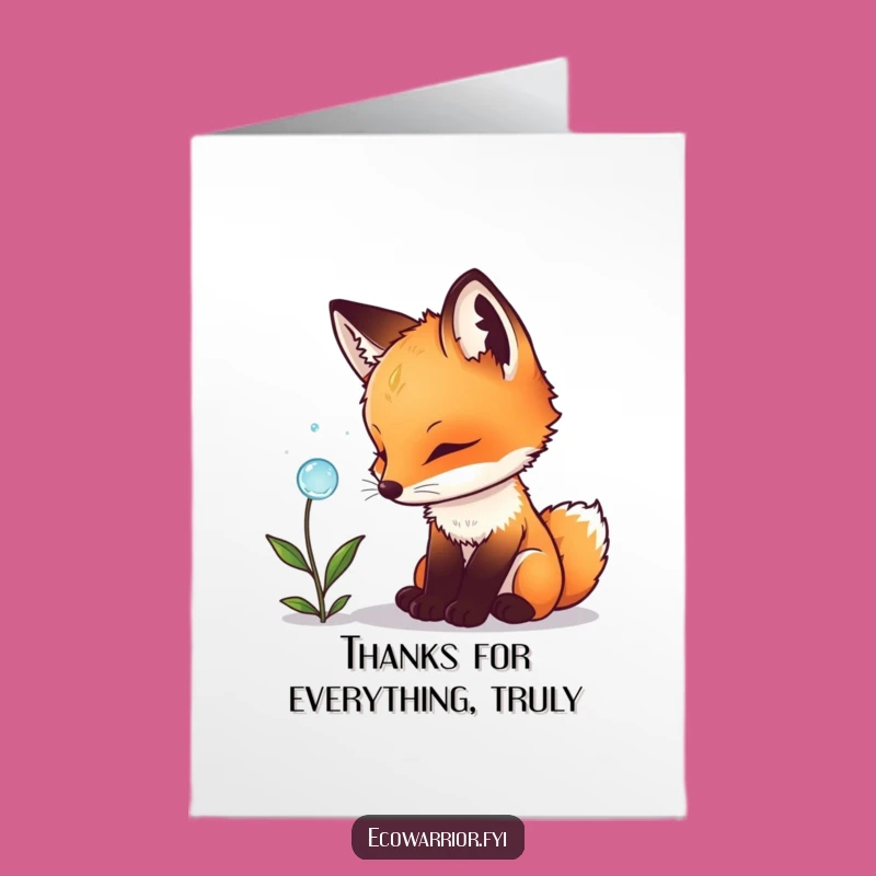 Free Printable Thank You Card: Fox Cub Dewdrop Gratitude Greeting