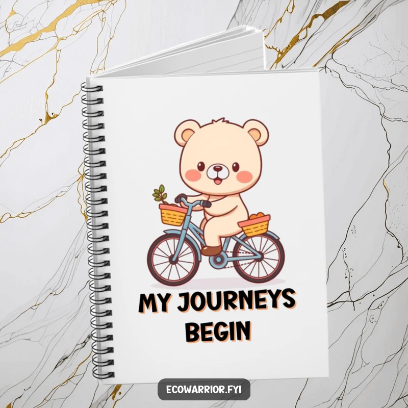 Funny Bear Cub Notebook featuring a cheerful character riding a bicycle with a basket, perfect for jotting down thoughts with a happy, humorous theme.