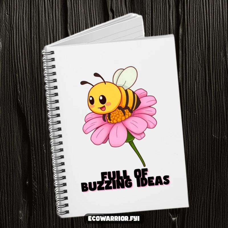 Funny notebook featuring a proud bee buzzing around a wildflower, ideal for jotting down ideas with a splash of sweet, humorous inspiration.