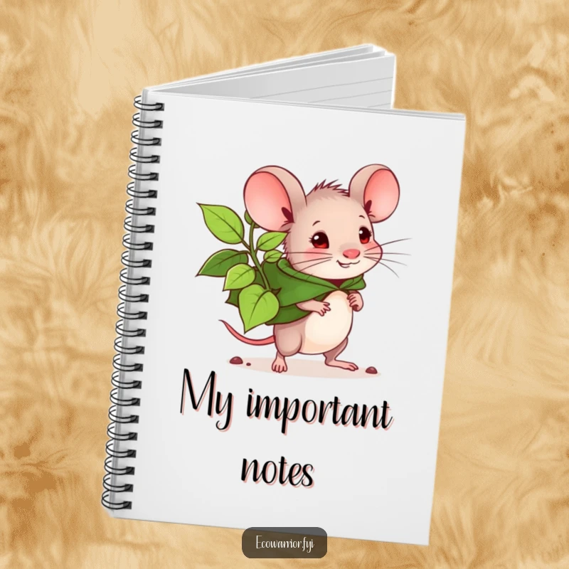 Funny mouse planter notebook, determined mouse with leaf cape carrying a large seedling. Cute and humorous journal for your ideas. Perfect.
