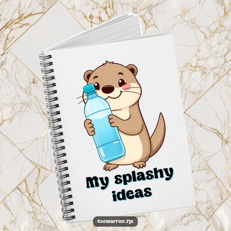 Funny otter notebook with a happy otter holding a reusable water bottle and giving a thumbs up, ideal for notes.
