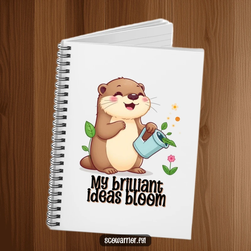Funny Otter Gardener Notebook: A smiling otter sits with a leaf watering can, ready to help you jot down your thoughts.