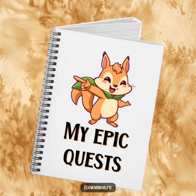 Funny squirrel notebook featuring a brave squirrel character pointing forward, perfect for planning adventures and expeditions.