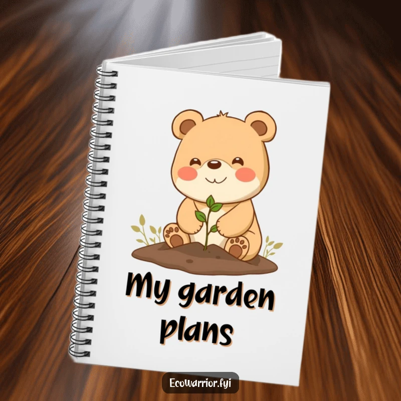 Funny Notebook: Happy bear planting a tiny seedling, perfect for gardening notes and creative ideas.