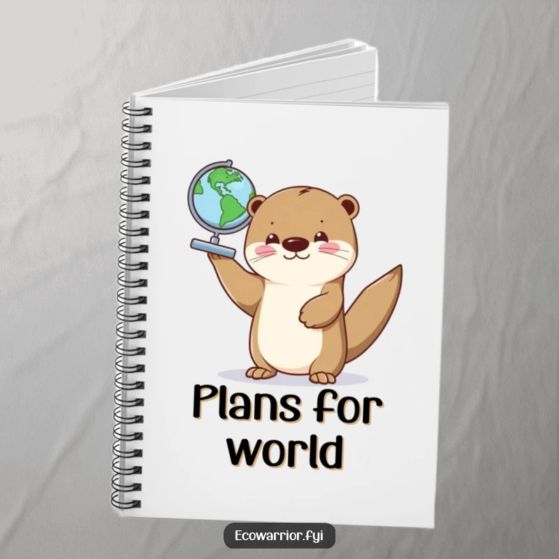 Funny notebook featuring a proud otter holding a small globe, perfect for jotting down travel plans and inspired thoughts.