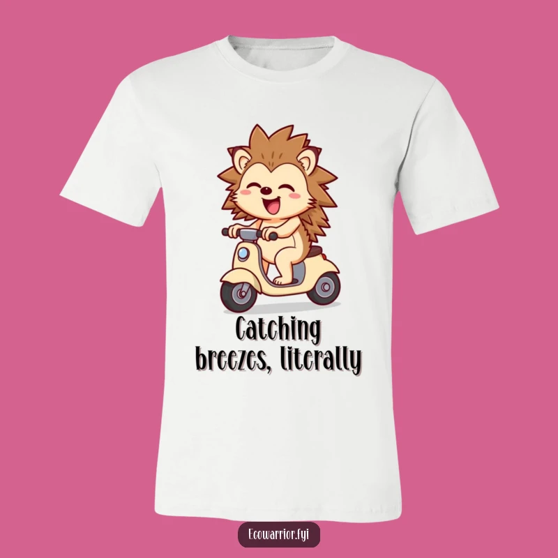 Funny Cheerful Hedgehog Scooter T-Shirt: Joyful Wind Rider Tee, Great Funny Gift