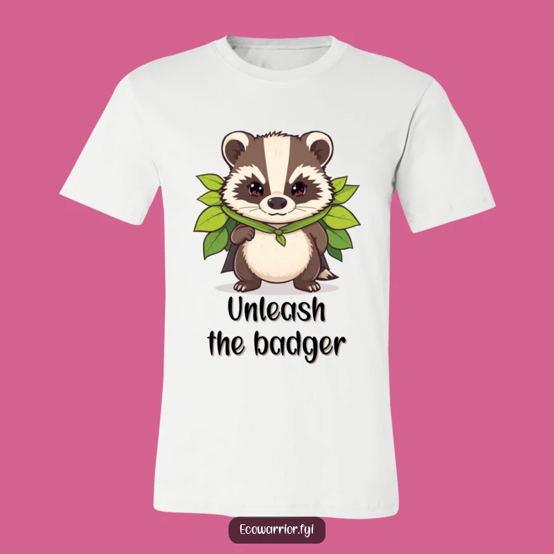 Funny Badger Superhero T-Shirt: Leaf Cape Warrior, Woodland Protector Tee