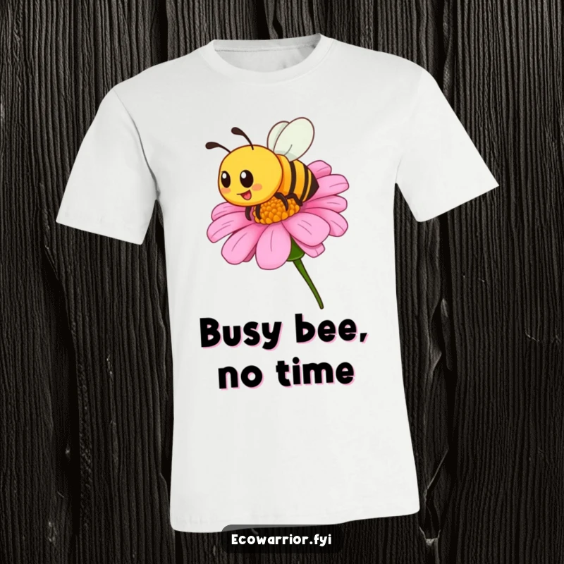 Funny t-shirt depicting a proud bee buzzing around a wildflower, capturing natural beauty and cheerful energy, great for nature lovers.