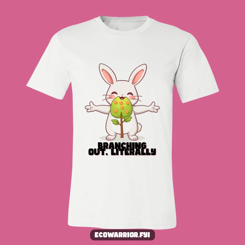 Funny Rabbit Embracing Sapling T-Shirt - Joyful Nature Lover Tee