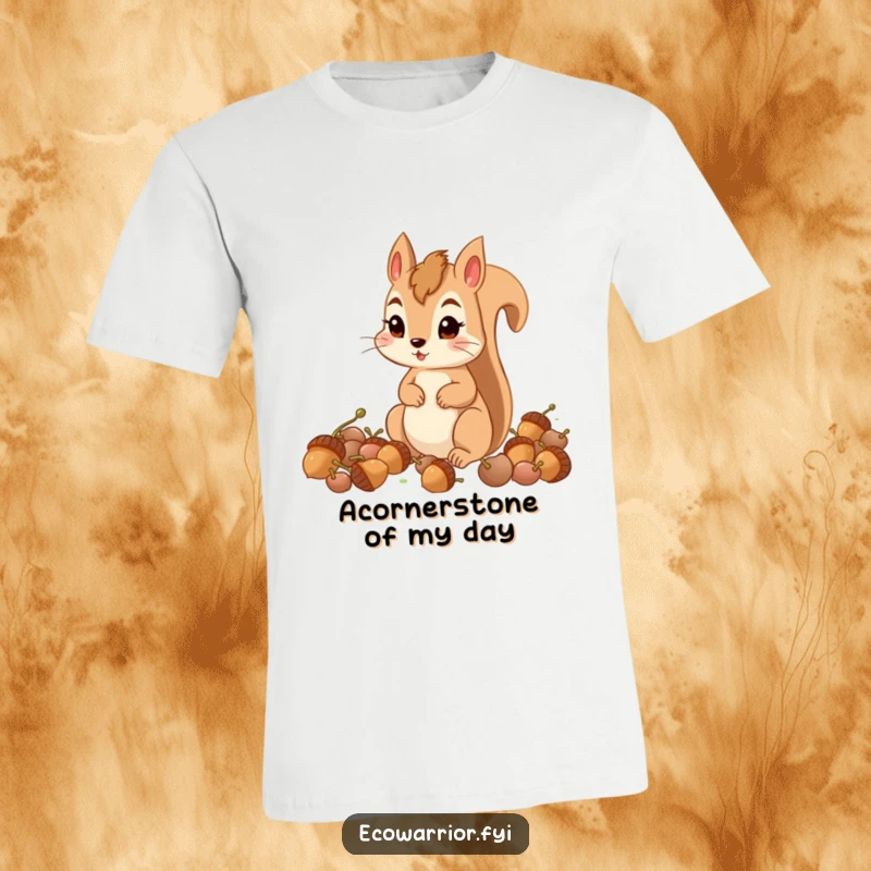 Funny determined squirrel gathering acorns with intense focus, printed on a motivational t-shirt.