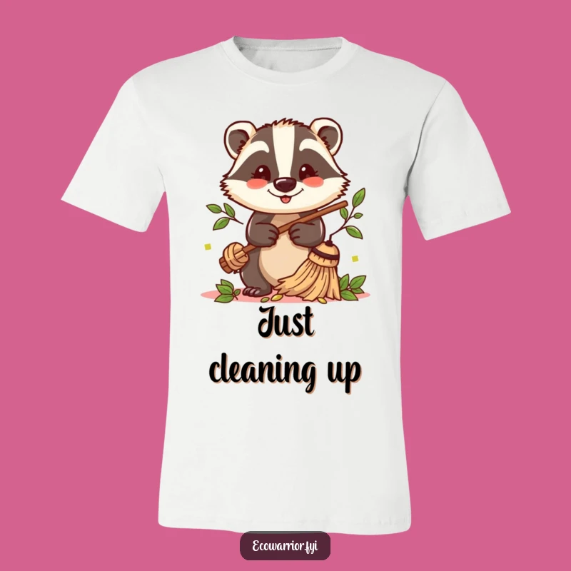 Funny Badger Sweeper T-Shirt: Cheerful Leaf Sweeping, Quirky Gift