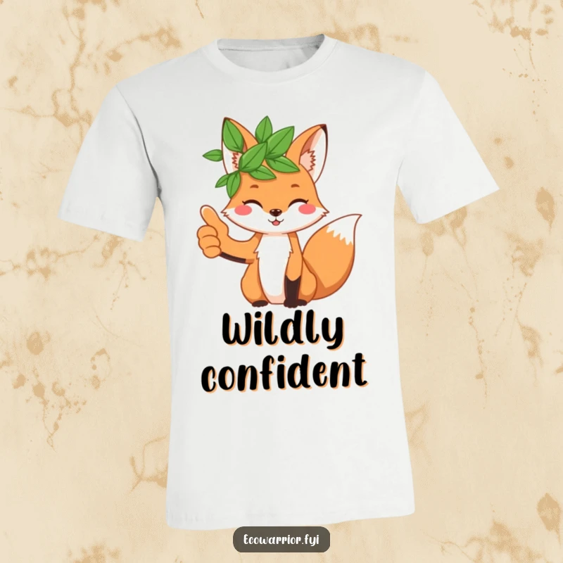 Funny playful fox wearing a leaf crown and giving a thumbs up, looking cool on a t-shirt.