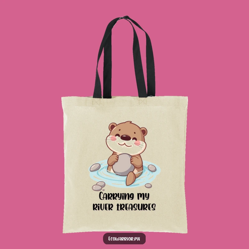 Funny Otter Tote Bag: Playful Swimming Otter Stone Holder, Eco-Friendly Funny Gift