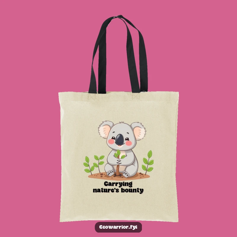 Funny Koala Planting Tote Bag: Cheerful Eco Character Accessory, Perfect Gift