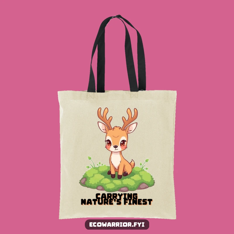 Deer Guarding Moss Tote Bag: Carry Nature's Peace, Funny Style