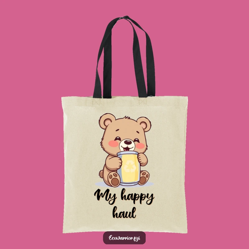 Funny Bear Cub Tote Bag: Happy Recycled Art Bag, Practical Eco-Friendly Gift for Her