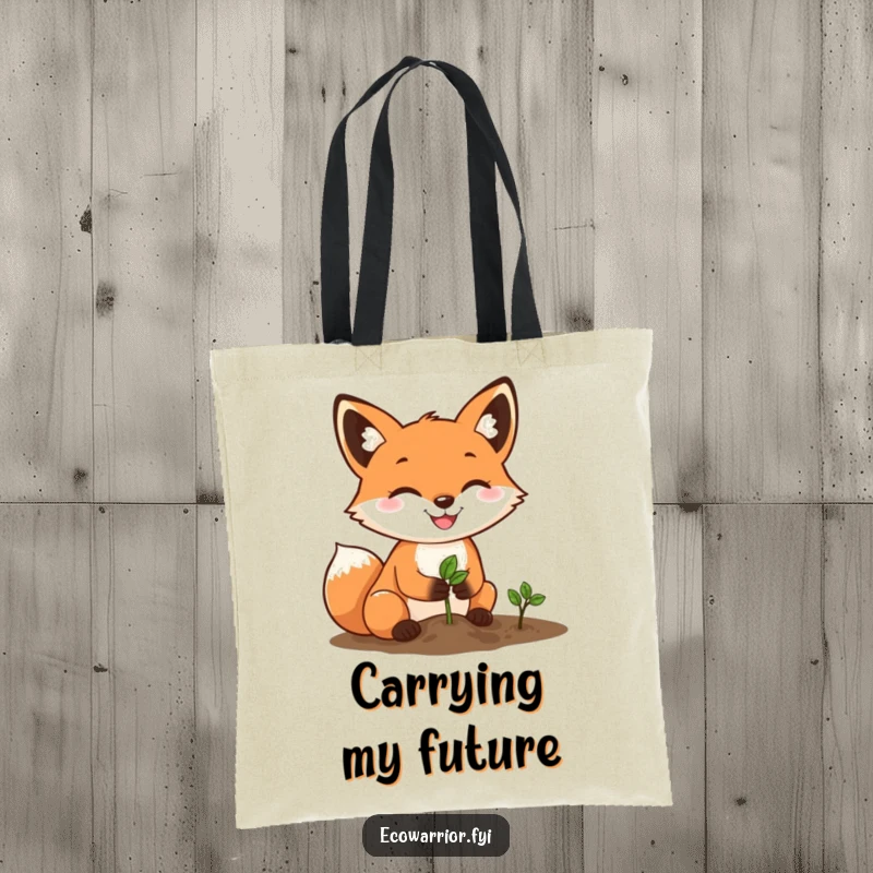 Funny Fox Gardener Tote Bag: A determined fox with a grin plants a tiny seed, ready for any task or errand.
