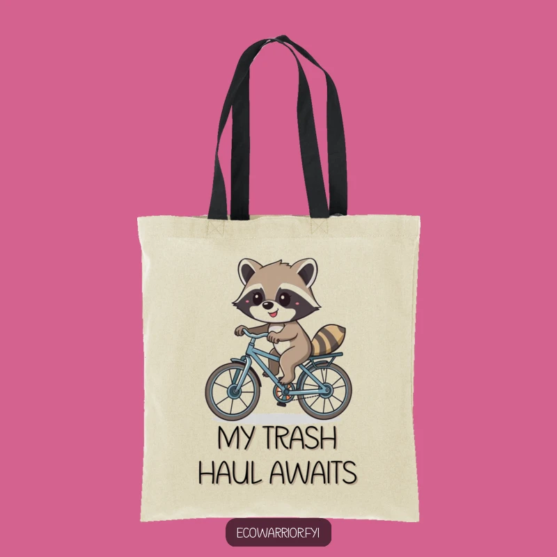 Funny Raccoon Bicycle Tote Bag: Eco-Friendly Carryall, Recycled Parts Humor